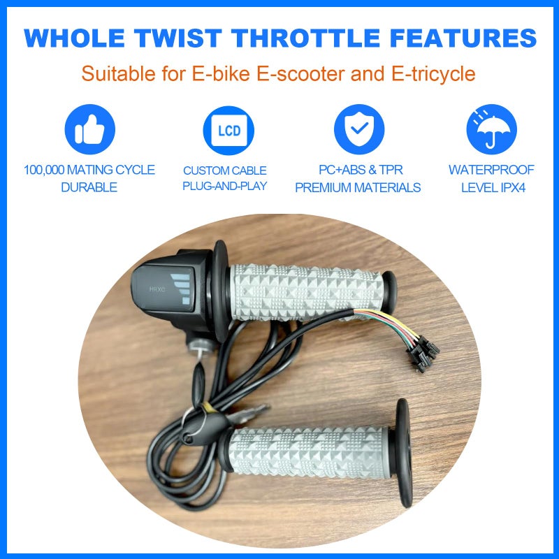 Hizoncore Full Twist Throttle Fits for Ridstar Q20, 48V True Plug and Play Taper Handles Ebike Throttle 3 Pin Easy Installation, LCD Display with Key Lock, Throttle Grips for Ebike Motorcycle Scooter - Image 3