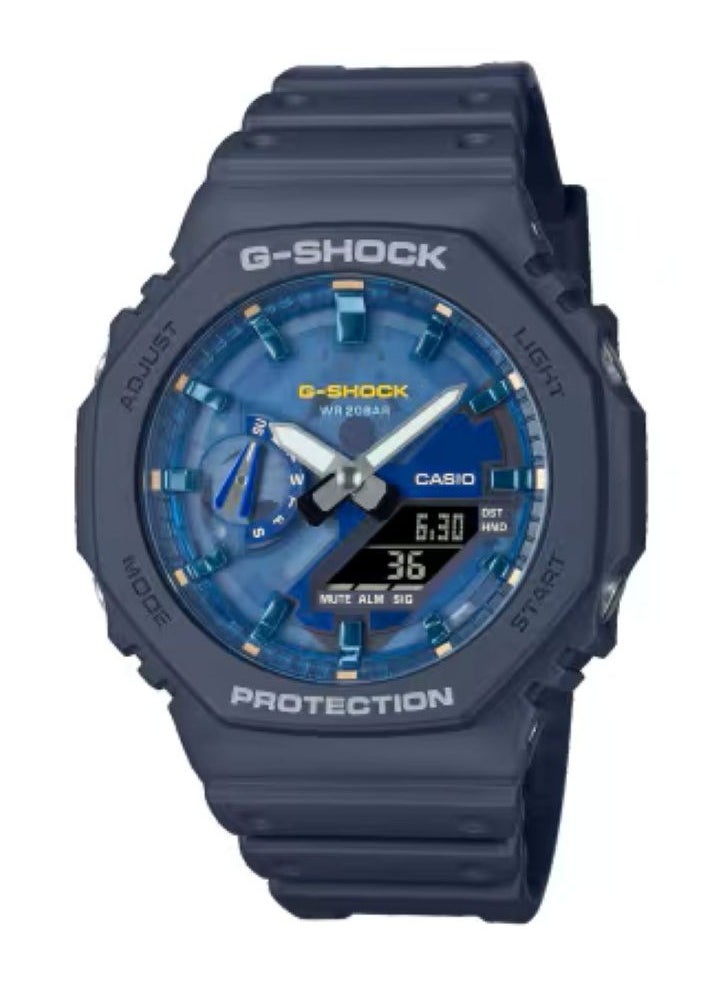 G-SHOCK Casio G-Shock GA-2100AS-2ADR Men's Watch, Shock Resistant, 200M Water Resistant, Analog-Digital Display, Blue Resin Band, Slim & Lightweight, Outdoor Sports Watch 