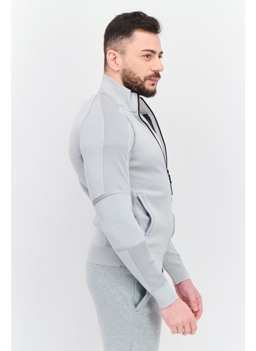 Free Soul Men High Neck Long Sleeve Textured Sweatshirt, Light Grey  - Image 2