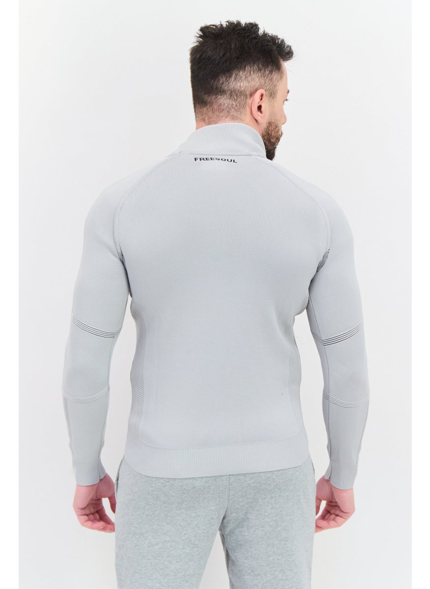Free Soul Men High Neck Long Sleeve Textured Sweatshirt, Light Grey  - Image 3