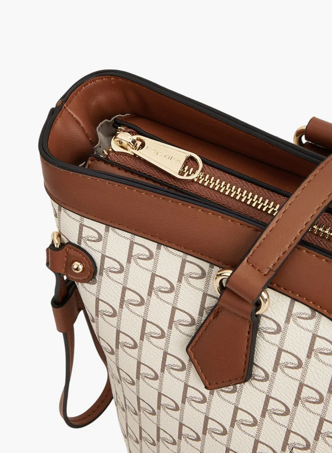 Paprika  Women Monogram Print Tote Bag with Double Handle and Zip Closure for Women | Best Price UAE