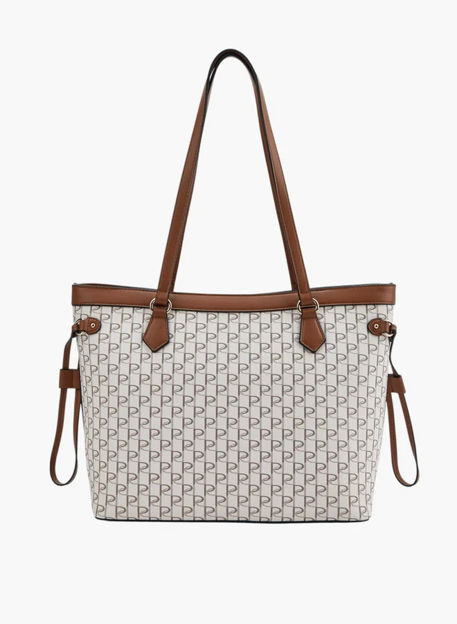 Paprika  Women Monogram Print Tote Bag with Double Handle and Zip Closure for Women | Best Price UAE