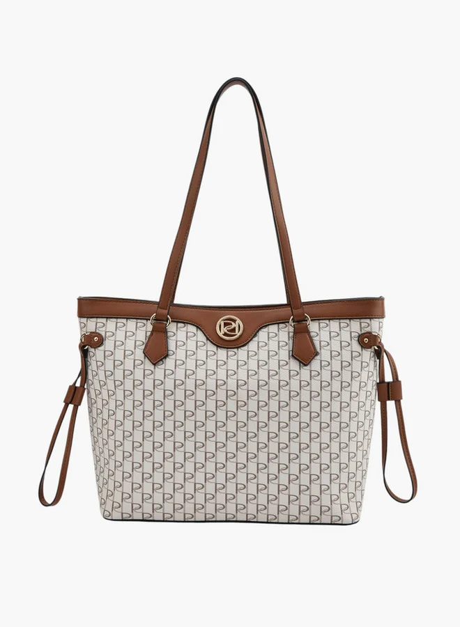 Paprika Women Monogram Print Tote Bag with Double Handle and Zip Closure