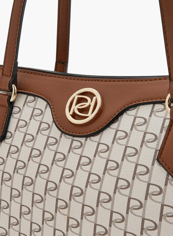 Paprika  Women Monogram Print Tote Bag with Double Handle and Zip Closure for Women | Best Price UAE