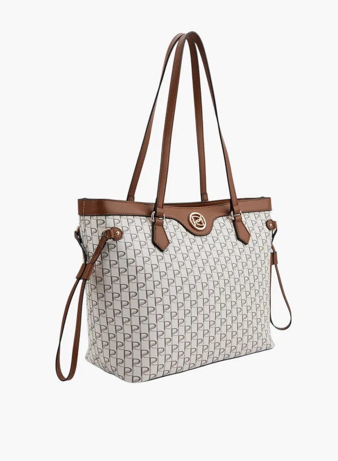 Paprika Women Monogram Print Tote Bag with Double Handle and Zip Closure