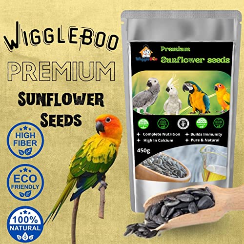 Wiggleboo Premium Sunflower Seeds - for All Life Stages Lovebirds, Cockatiels, Sun Conure, African Grey Parrot, Macaws, Cockatoos_450g - Image 2