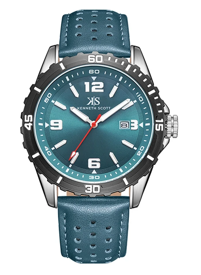 KENNETH SCOTT Kenneth Scott K24022-QLGG Men's Analog Display Watch & Leather  Strap Green