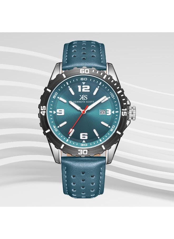 KENNETH SCOTT Kenneth Scott K24022-QLGG Men's Analog Display Watch & Leather  Strap Green  - Image 3