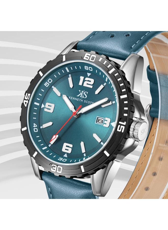 KENNETH SCOTT Kenneth Scott K24022-QLGG Men's Analog Display Watch & Leather  Strap Green  - Image 4