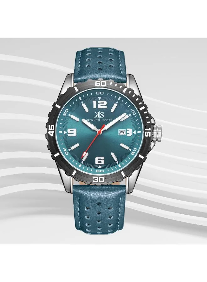 KENNETH SCOTT Kenneth Scott K24022-QLGG Men's Analog Display Watch & Leather  Strap Green