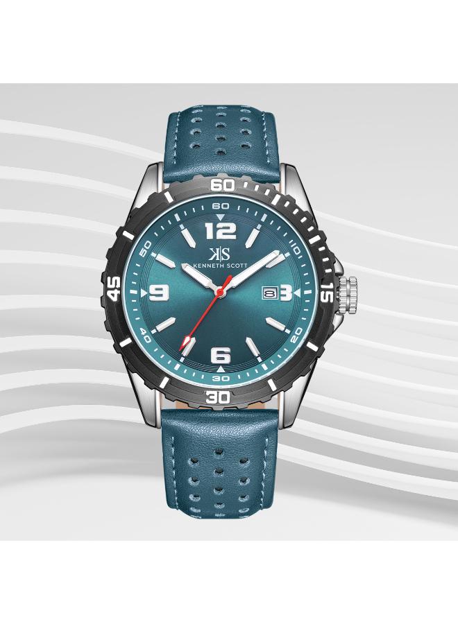 كينيث سكوت ساعة كينيث سكوت للرجال بحزام جلد أخضر - Image 1