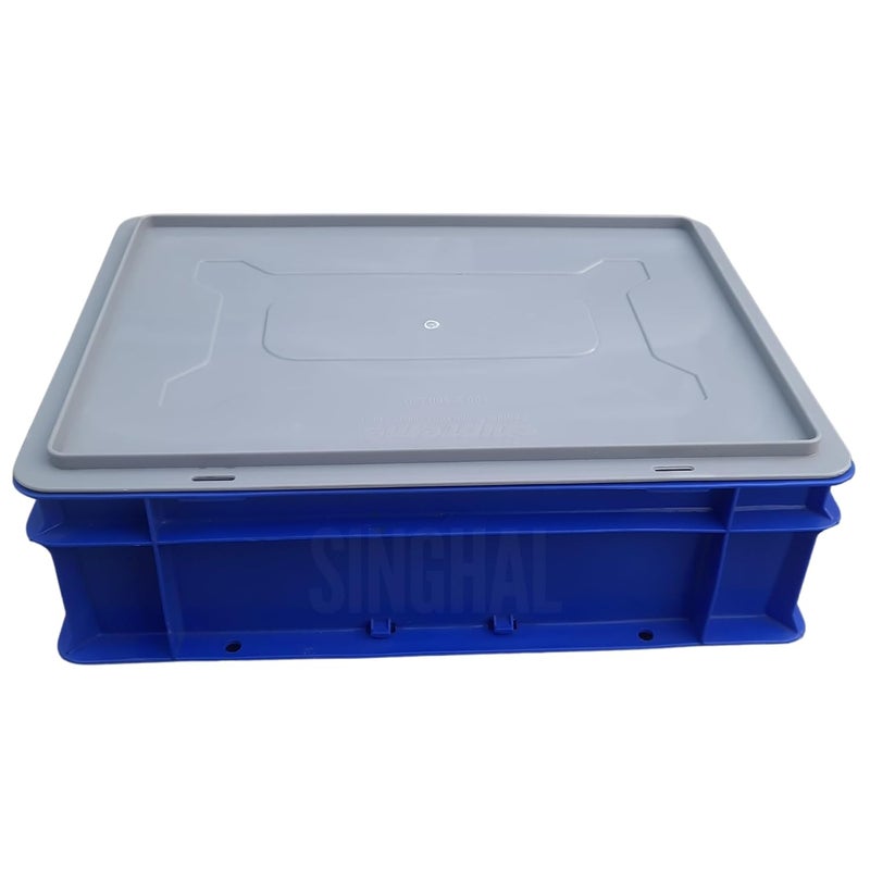 SINGHAL SINGHAL Plastic Crate with Lid 400x300x120 MM Multipurpose Heavy Duty Blue Portable Crates for storage Shelf Basket for Large Storage Bin Vegetable Fruit Milk  - Image 5