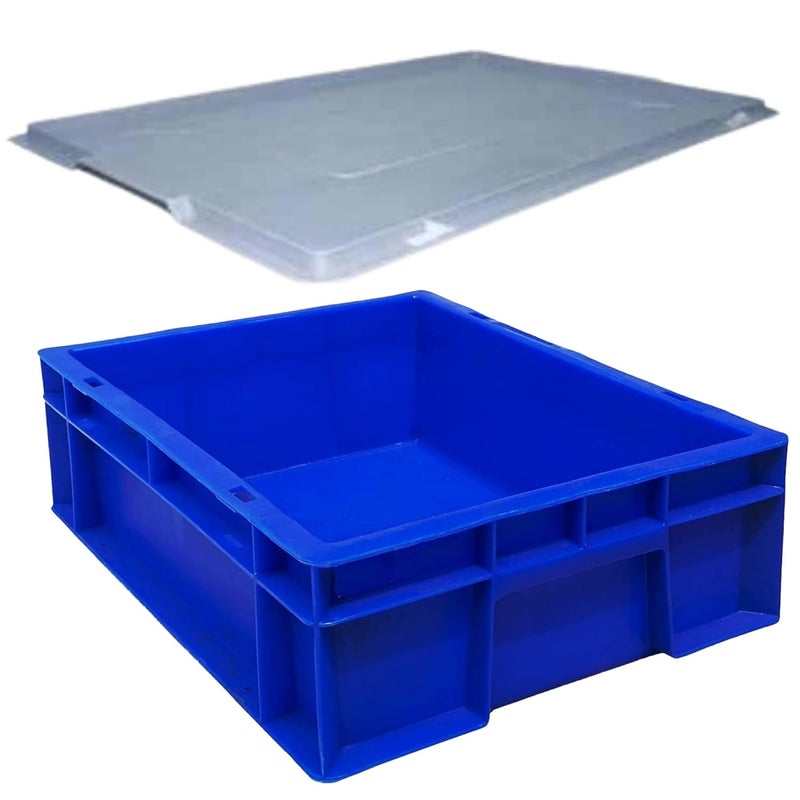 SINGHAL SINGHAL Plastic Crate with Lid 400x300x120 MM Multipurpose Heavy Duty Blue Portable Crates for storage Shelf Basket for Large Storage Bin Vegetable Fruit Milk  - Image 2