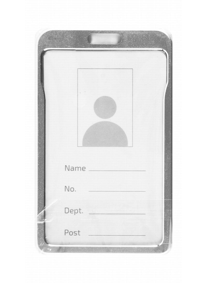 1-Piece Vertical ID Card Holder WIth Metal Borders Silver