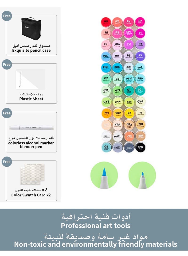 أوهوهو مجموعة 48 لونًا من أقلام الفن الكحولية ذات رأس مزدوج ريشة ورأس مقص، أقلام كحولية للرسم المسودات والتلوين، مزودة بملون واحد، مناسبة لرسم المسودات، تلوين البالغين، الرسم والرسوم التوضيحية - Image 1