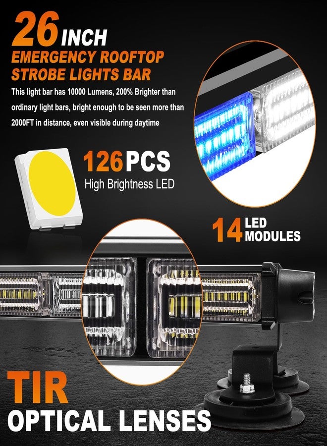ASPL 126 LED Emergency Rooftop Strobe Lights Bar w/Controller Double Side Warning Hazard Snow Plow Flashing Light Traffic Advisor Safety Light for Work Trucks Vehicles Tow Pickup(Blue/White) - Image 2