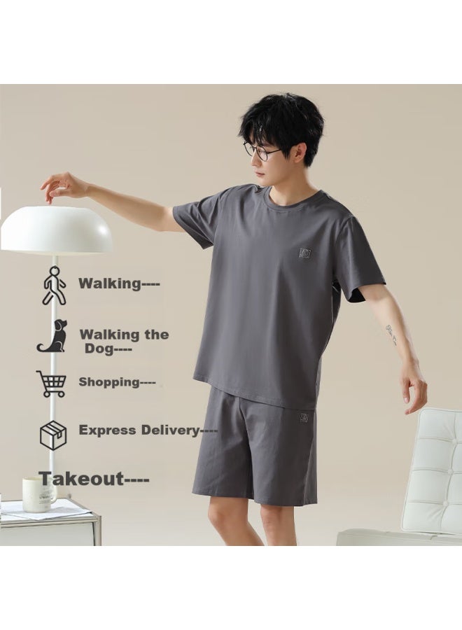 LANG SHA Langsha Men's Ice Silk Cool Feeling Plus Size 220 Pounds Casual Simple Round Neck Short Sleeve Home Wear Set - Image 5