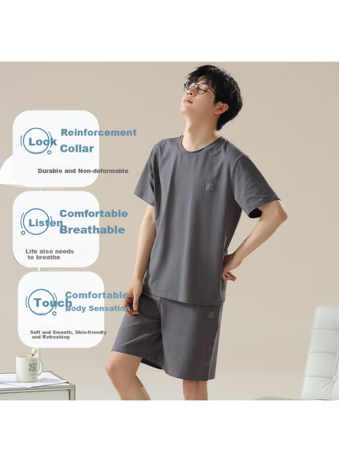 LANG SHA Langsha Men's Ice Silk Cool Feeling Plus Size 220 Pounds Casual Simple Round Neck Short Sleeve Home Wear Set - Image 2