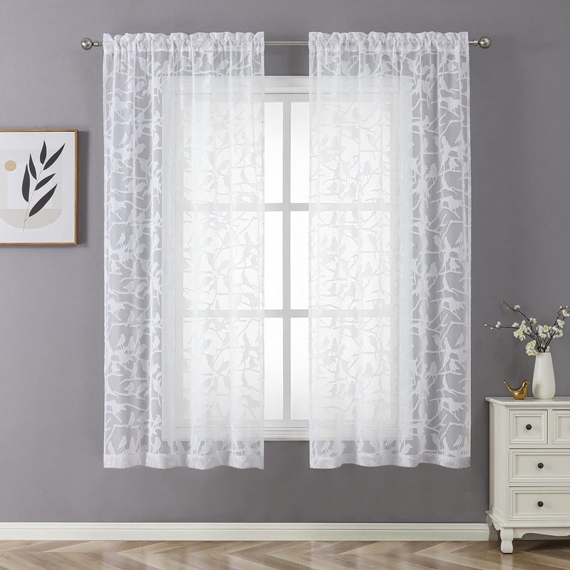 Ovzme Anji White Sheer Curtains 54 Inches Long 2 Panels Set For Living Room Light Filtering Privacy Textured Bedroom Curtains Rod Pocket Top Clip Semi Sheer Farmhouse Window Sheer Drapes W38 X L54 - Image 1