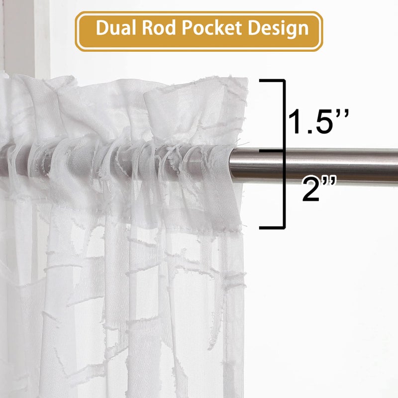 Ovzme Anji White Sheer Curtains 54 Inches Long 2 Panels Set For Living Room Light Filtering Privacy Textured Bedroom Curtains Rod Pocket Top Clip Semi Sheer Farmhouse Window Sheer Drapes W38 X L54 - Image 2