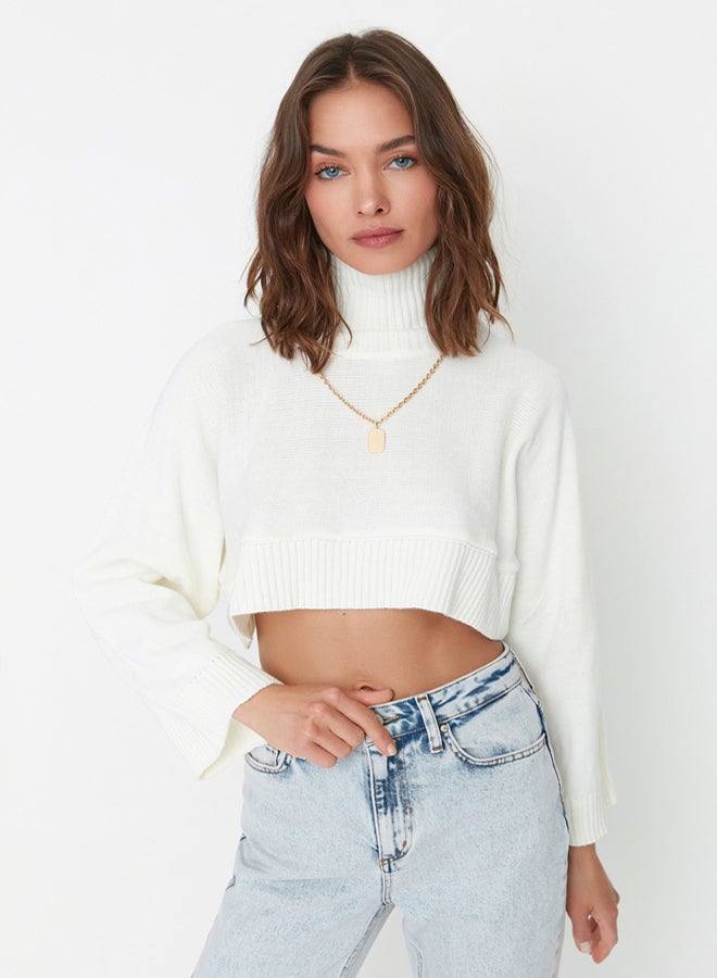 trendyol Ecru Super Crop Basic Knitwear Sweater - Image 4