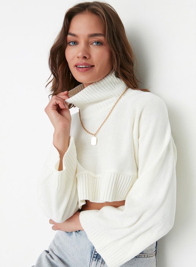trendyol Ecru Super Crop Basic Knitwear Sweater - Image 2