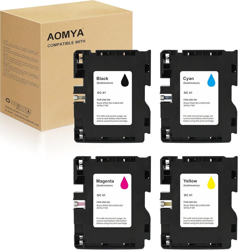 Aomya 4 Pack GC41 Sublimation Ink Cartridge Heat Transfer Compatible for Ricoh GC41 for Ricoh IPSiO SG3100 SG2100 SG2100L SG2010L Aficio SG3110DNW SG2100N SG3100SNW SG2100 SG3110DN SG2010 - Image 1