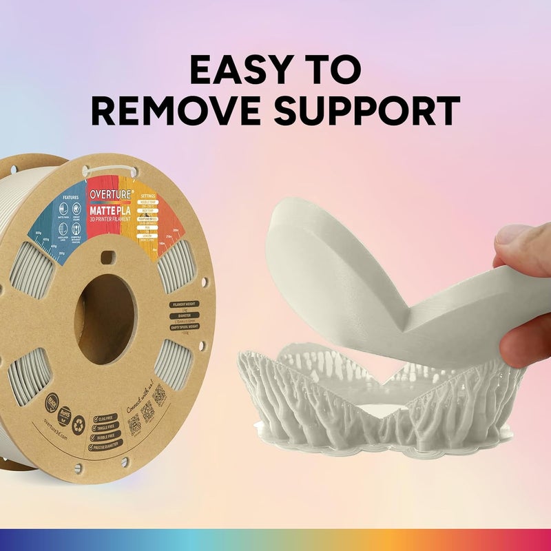OVERTURE Matte PLA 3D Printer Filament 1.75mm, Matt Surface & Low Warping Filament 1kg Spool (2.2 lbs), Accuracy +/- 0.02 mm, Fit Most FDM Printers (Matte Beige) - Image 4