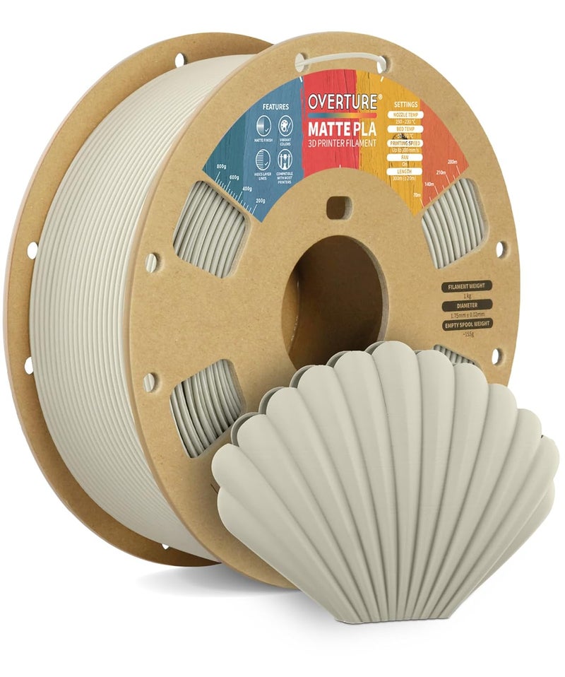 OVERTURE Matte PLA 3D Printer Filament 1.75mm, Matt Surface & Low Warping Filament 1kg Spool (2.2 lbs), Accuracy +/- 0.02 mm, Fit Most FDM Printers (Matte Beige) - Image 1