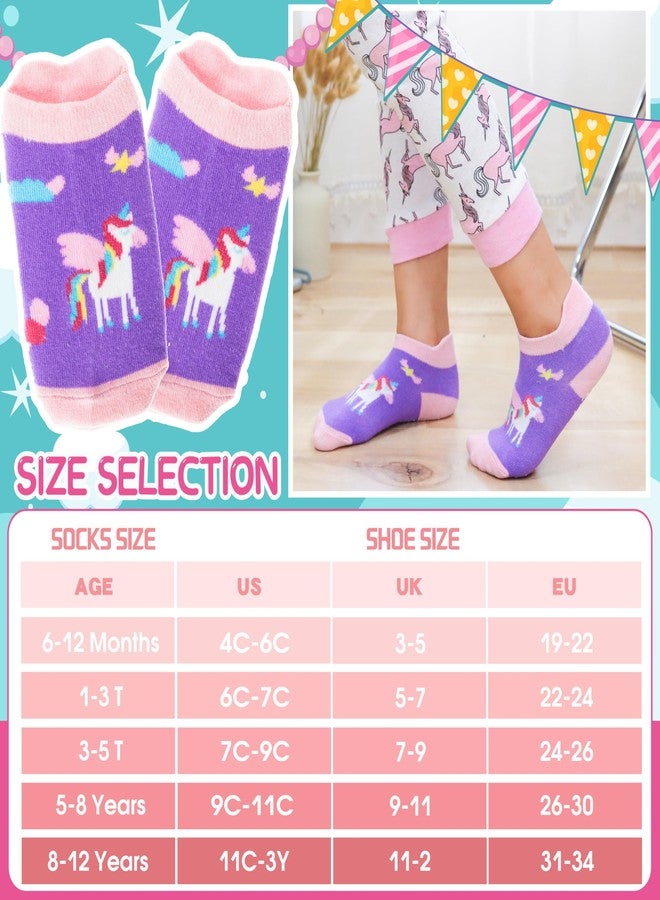 Welwoos Stopper Socks Children Baby Girls Non-Slip Short Unicorn Cotton Toddler Socks 9 Pairs, Purple Unicorn, 22-24 - Image 5