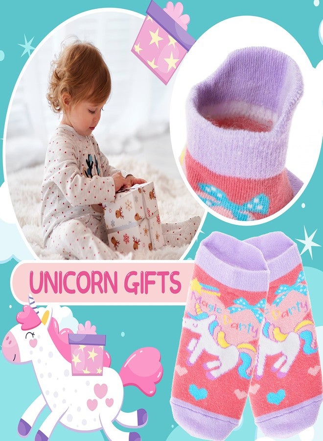 Welwoos Stopper Socks Children Baby Girls Non-Slip Short Unicorn Cotton Toddler Socks 9 Pairs, Purple Unicorn, 22-24 - Image 3