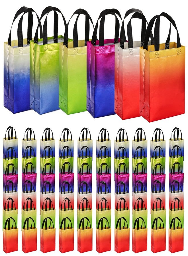 Frcctre 60 Pack 10 x 8 Inch Glossy Reusable Grocery Bags, Non Woven Tote Shopping Bag with Handles Gift Bag Party Favor Bags Goodie Bags for Wedding Birthday Bridal Shower Party, 6 Gradient Colors - Image 1
