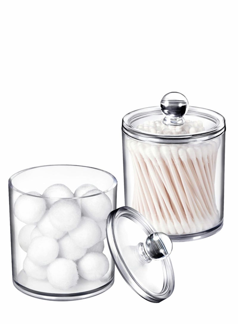 Excefore Bathroom Jars Qtip Holder, 2 Pack Apothecary Jar Clear Container Organizer Dispenser for Cotton Ball, Swab, Round Pads, Floss - Image 1