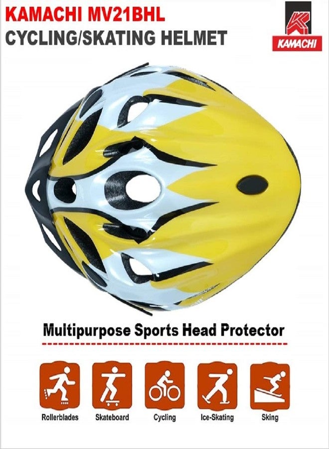 KAMACHI Professional Cycling/Skating Adjustable Helmet MV21BHL (Colour: Yellow/White-4) Size : Large - Image 2