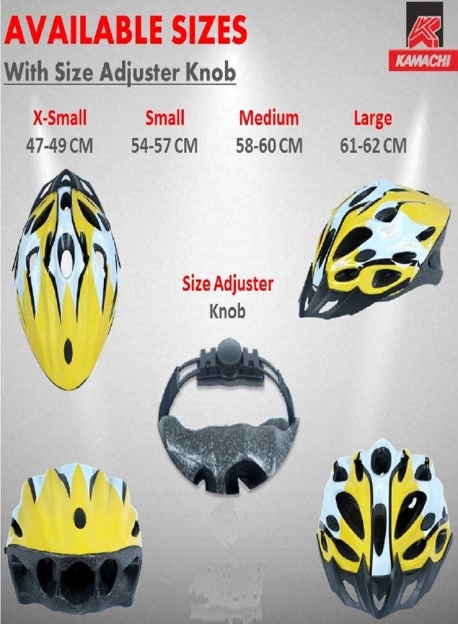 KAMACHI Professional Cycling/Skating Adjustable Helmet MV21BHL (Colour: Yellow/White-4) Size : Large - Image 5