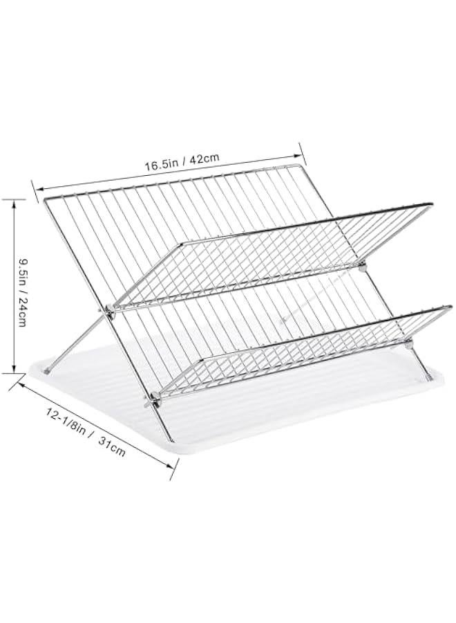 هوكور Toriseek 2 Tier Foldable Dish Drying Rack with Drip Tray, Stainless Steel Dish Drainer Rack, Collapsible Dish Drainer, Folding Dish Rack for Kitchen Sink, Countertop, Cutlery, Plates, Dishes - Image 2