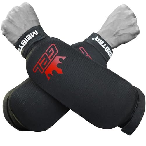 Meister MMA Elastic Cloth Forearm Guards wIntegrated Gel Padding Pair Black SmallMedium - Image 3
