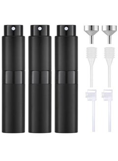 3Pcs 8Ml Perfume Atomizer, Portable Empty Mini Spray Bottle for Perfume, Cologne, Liquid Sprayer, Rotating Design Use Aluminum Shell And Glass Liner, Includes Liquid Dispensing Tool, Black