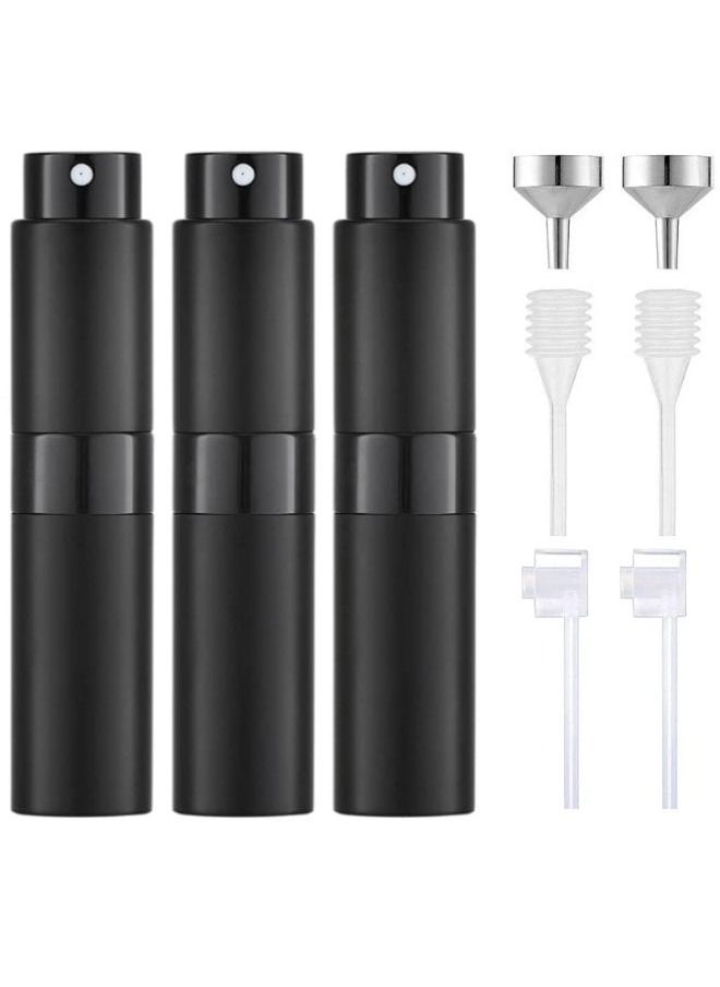 Generic - 3Pcs 8Ml Perfume Atomizer, Portable Empty Mini Spray Bottle for Perfume, Cologne, Liquid Sprayer, Rotating Design Use Aluminum Shell And Glass Liner, Includes Liquid Dispensing Tool, Black - Image 1