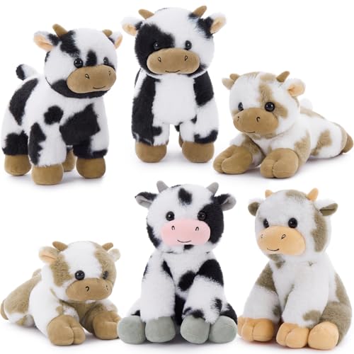Tezituor 6 Pcs Large Cow Stuffed Animals Set 10 Inch Stuffed Cow Plushies Bulk for Party Christmas Decoration Cute Cow Plush Toy Gift for Boys Girls - Image 1