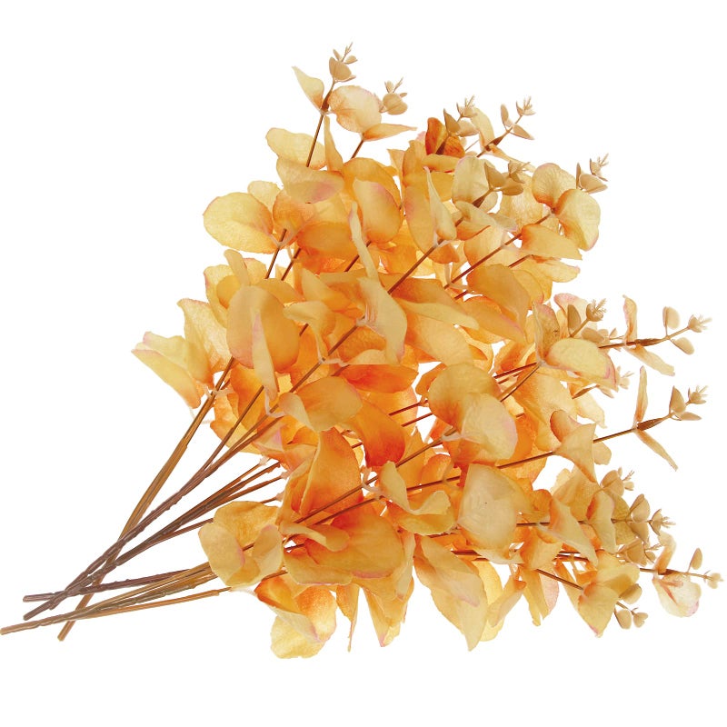 Tinsow Artificial Eucalyptus Stems Orange Real Touch Leaf Branches Faux Eucalyptuses Fall Centerpiece Halloween Thanksgiving Harvest Home Decor (Orange  5) - Image 4