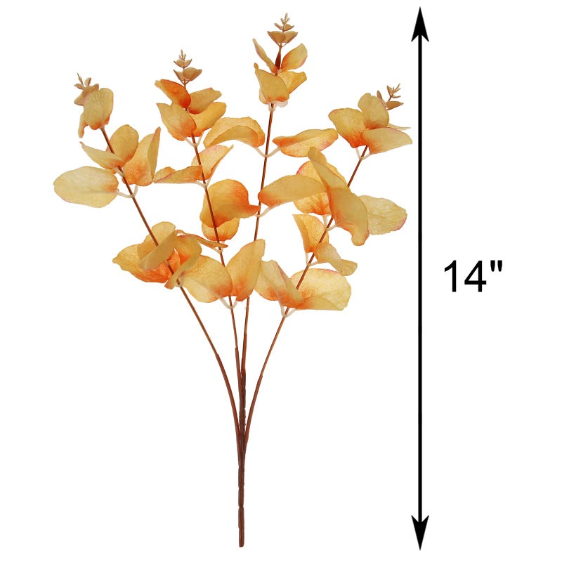 Tinsow Artificial Eucalyptus Stems Orange Real Touch Leaf Branches Faux Eucalyptuses Fall Centerpiece Halloween Thanksgiving Harvest Home Decor (Orange  5) - Image 2