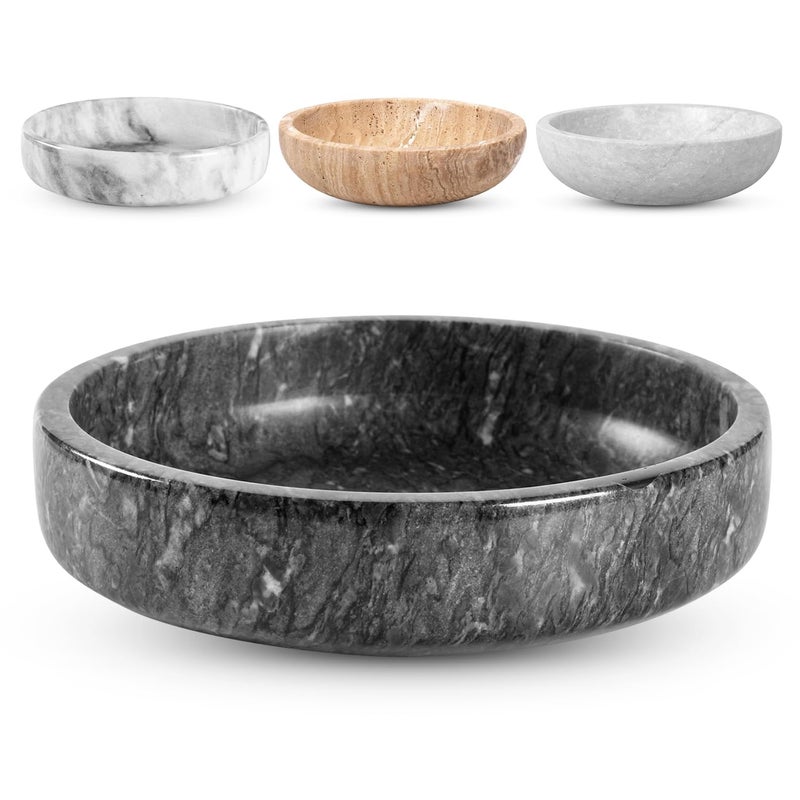 FNTSTICGOODS Marble Decorative Bowl - 7.5" Natural Black Solid Marble Centerpiece - Handmade Stone Fruit Bowl - Catch-All or Key Bowl for Kitchen - Modern Minimalist Decor - Image 1