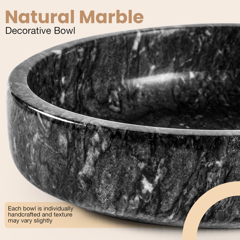 FNTSTICGOODS Marble Decorative Bowl - 7.5" Natural Black Solid Marble Centerpiece - Handmade Stone Fruit Bowl - Catch-All or Key Bowl for Kitchen - Modern Minimalist Decor - Image 4