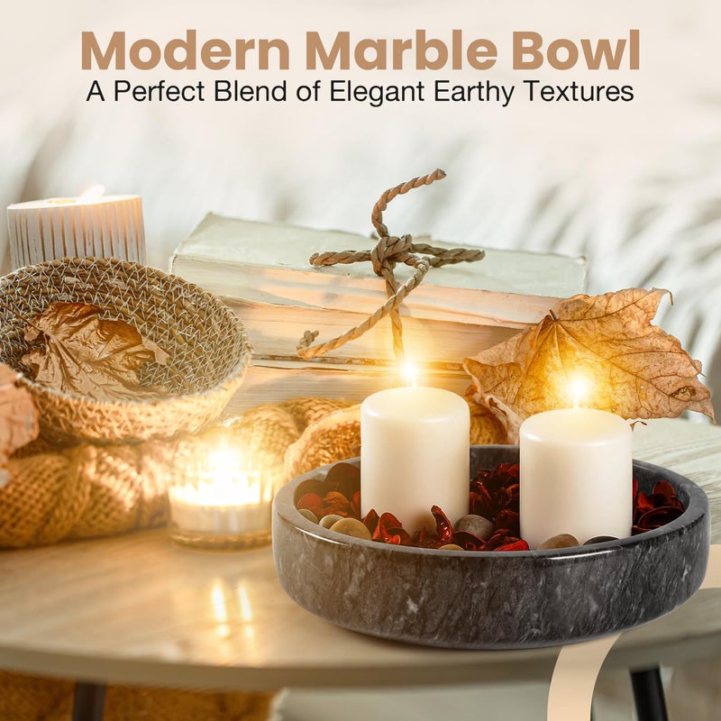 FNTSTICGOODS Marble Decorative Bowl - 7.5" Natural Black Solid Marble Centerpiece - Handmade Stone Fruit Bowl - Catch-All or Key Bowl for Kitchen - Modern Minimalist Decor - Image 5
