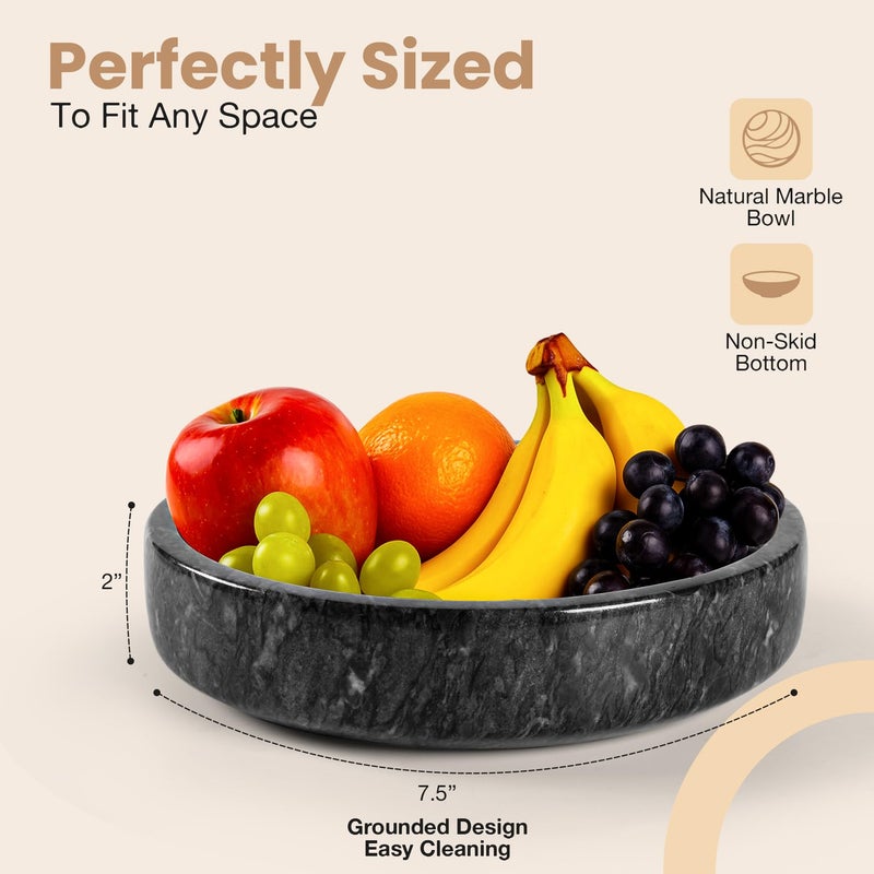 FNTSTICGOODS Marble Decorative Bowl - 7.5" Natural Black Solid Marble Centerpiece - Handmade Stone Fruit Bowl - Catch-All or Key Bowl for Kitchen - Modern Minimalist Decor - Image 2