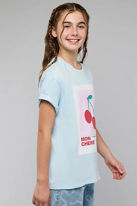 أر أند بي Printed T-Shirt with Crew Neck and Short Sleeves