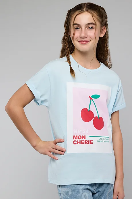 أر أند بي Printed T-Shirt with Crew Neck and Short Sleeves