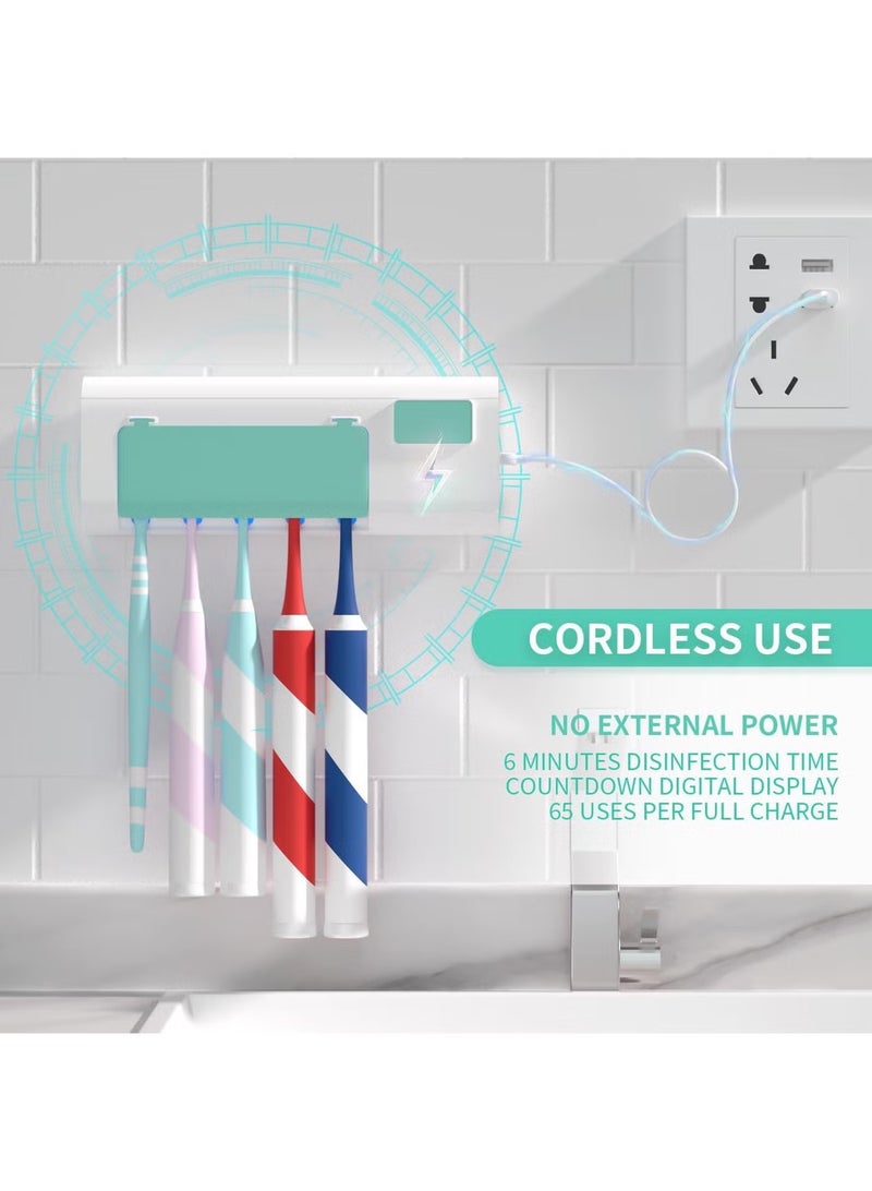 Wall Mounted Electric Toothbrush Holder for Bathrooms, 5 Slots Toothbrush Organizer with LED Light u0026 6 Min Timed Cleaning, No Drill Rustproof Dustproof Bathroom Vanity Accessory (Green) - Image 5