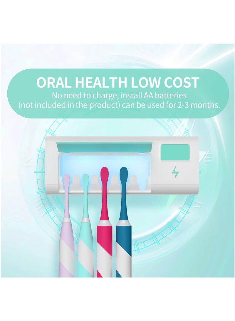 Wall Mounted Electric Toothbrush Holder for Bathrooms, 5 Slots Toothbrush Organizer with LED Light u0026 6 Min Timed Cleaning, No Drill Rustproof Dustproof Bathroom Vanity Accessory (Green) - Image 2